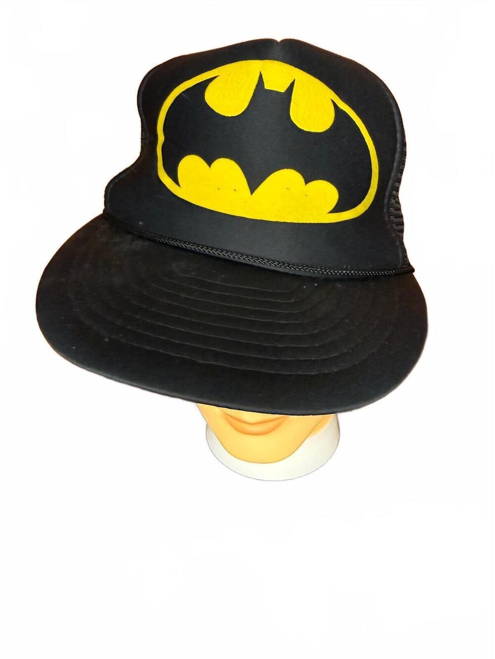 Vintage Batman Logo Black Mesh Trucker Hat Cap 70s Style